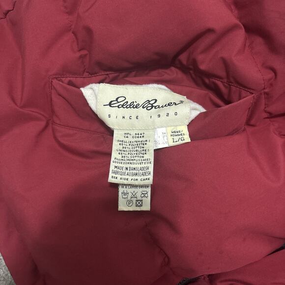 Vtg Eddie Bauer Vest Mens Large Red Green Plaid Down Reversible Puffer Retro 90s - Picture 5 of 5